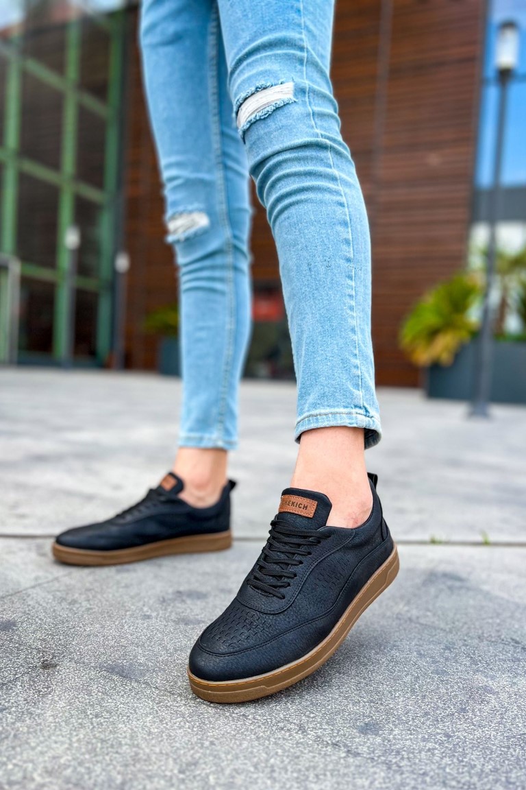 Ανδρικά μαύρα Sneakers δερματίνη με κορδόνια CH157 φωτογραφία